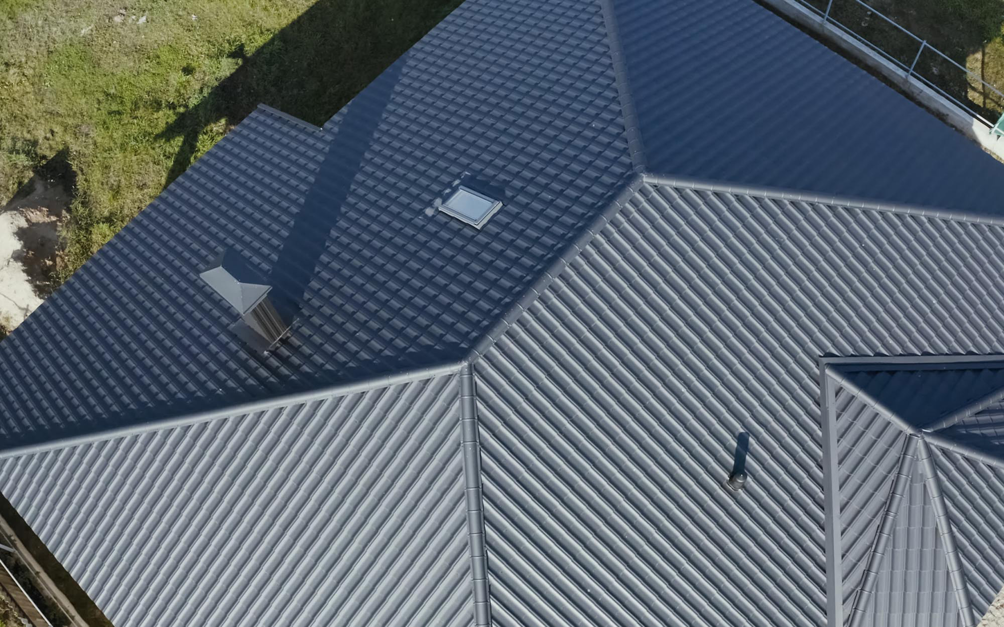 Aerial View Of A Metal Residential Roof