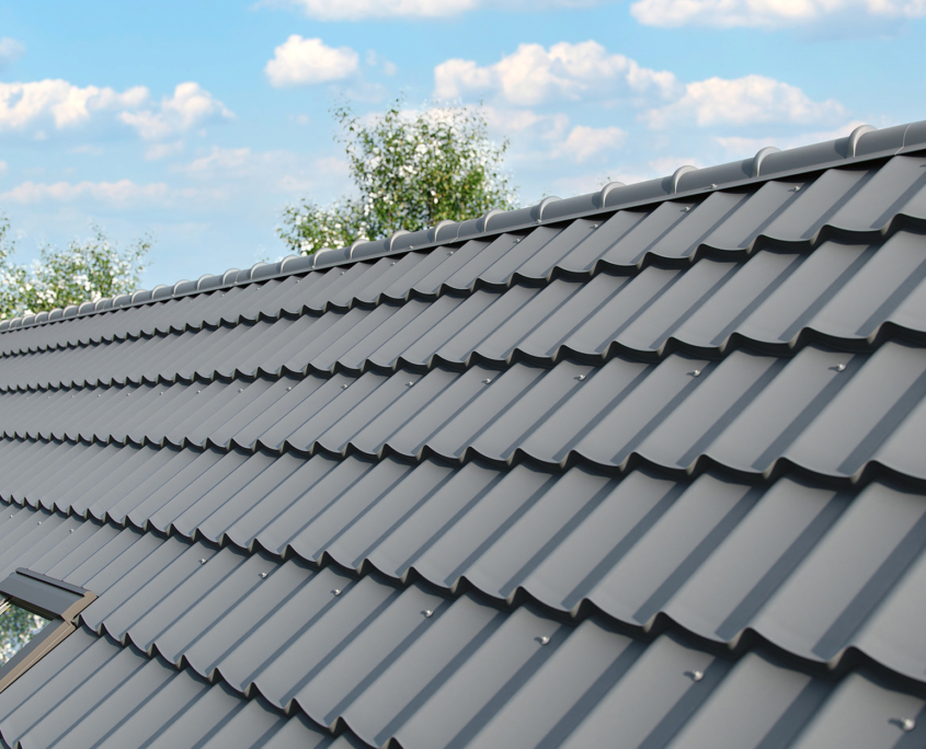 Close Up House Roof With Steel Roofing Sheet