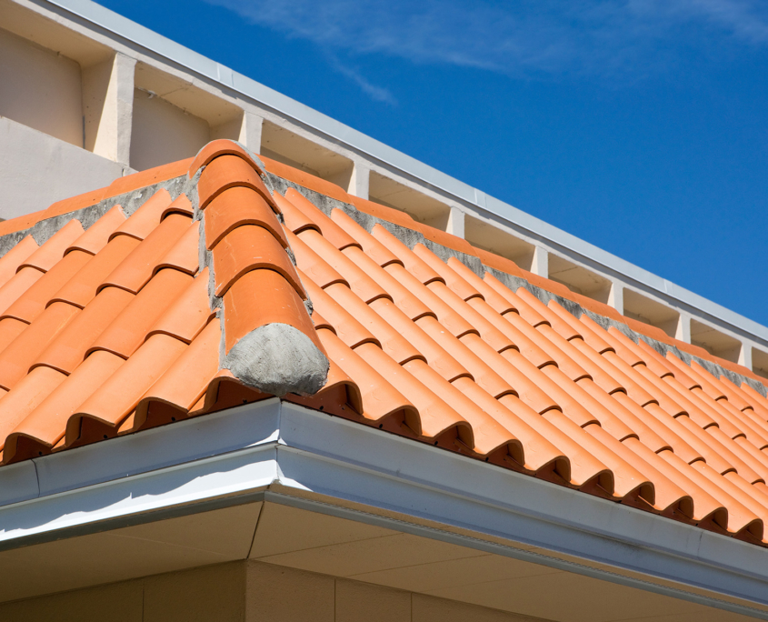 Detail Of An Overlapped Barrel Tile Roof With Cement Mortared Joints